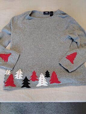 Vintage Crazy Horse Liz Claiborne Christmas Tree Applique Sweater XL